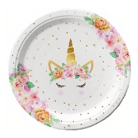 Platos Unicornio de flores de 18 cm - 8 unidades