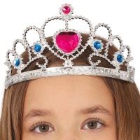 Tiara de princesa plata con corazón rosa