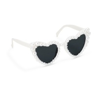 Gafas con forma de corazón blanco con perlas