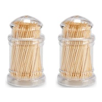 Palillos de madera con bote transparente - 2 unidades