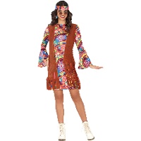 Disfraz de hippie años 70 estampado para mujer