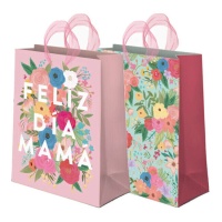 Bolsa regalo de 32 x 26 x 10 cm de Feliz día mamá y flores - 1 unidad