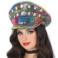 Gorra de policía multicolor con pedrería y tachuelas