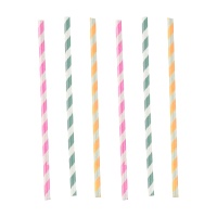 Pajitas de papel chevron de colores surtidos - 12 unidades