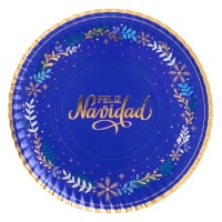 Bandeja de 30 cm de cartón redonda de Feliz Navidad azul noche - 1 unidad