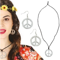 Set de collar y pendientes hippies plateados