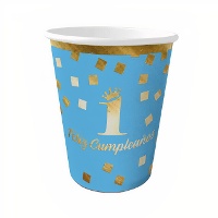 Vasos de primer cumpleaños azul de 9 x 8 cm - 6 unidades