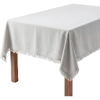 Mantel de 2,50 x 1,40 m de tela gris con flecos