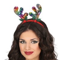 Diadema de reno con lentejuelas multicolor