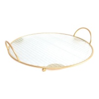 Bandeja de 33,6 x 32,3 cm de cristal con borde dorado