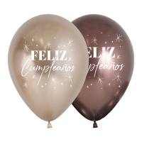Globos de látex marrones de Feliz Cumpleaños de 30 cm - Sempertex - 12 unidades