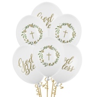 Globos de látex de Primera Comunión God Bless de 30 cm - PartyDeco - 50 unidades