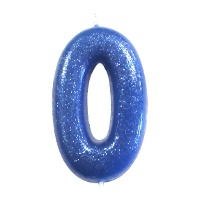 Vela de número 0 azul con purpurina de 6,5 cm