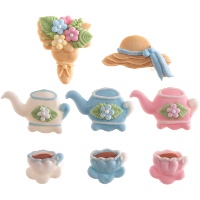 Figuras de azúcar de taza, pamela y ramo 2D - 48 unidades