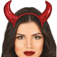 Diadema de cuernos anchos de demonio rojos