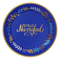 Platos de 18 cm de Feliz Navidad azul noche - 8 unidades