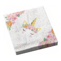 Servilletas de de Unicornio con flores y estrellas 16,5 x 16,5 cm - 12 unidades