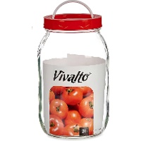 Tarro de 2 L transparente con tapa roja y asa