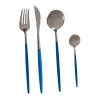 Cubertería vintage plata y azul - 8 unidades