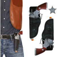 Cartuchera doble negra con dos pistolas de 24 cm