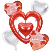 Bouquet de globos de San Valentín corazones - 5 unidades