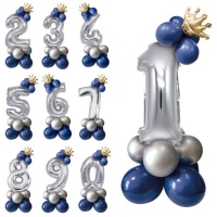 Bouquet de globos de número con corona azul - 1 unidad