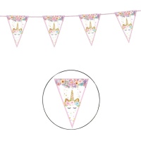 Banderín unicornio rosa floral - 4,00 m