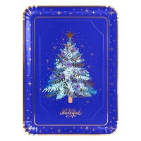 Bandeja de 34 x 25 cm de cartón rectangular de árbol de Navidad azul noche - 1 unidad