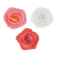 Obleas de flores de rosas, rojas y blancas de 4,5 cm - Dekora - 36 unidades