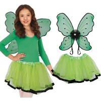 Conjuntode mariposa verde con alas y tutú
