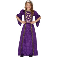 Disfraz de dama medieval morado para niña