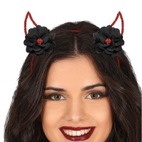 Diadema de cuernos con flor de demonio