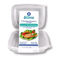 Envase de 1 L desechable con tapa bisagra