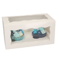 Caja para 2 cupcakes blanca con ventana - 25 unidades