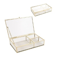Joyero de cristal con filo dorado de 20 x 13 x 4,5 cm