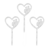 Picks acrílicos de corazón con enamorados plateados - 8 unidades