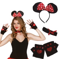 Conjunto de ratoncita con diadema, gargantilla y mitones