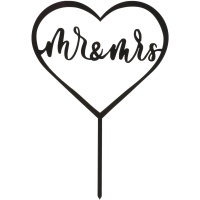 Topper para tarta de Mr and Mrs corazón negro de 15 x 10 cm