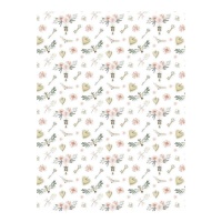 Papel cartonaje de corazones, flores y llaves de 32 x 43,5 cm - Artis decor - 5 unidades