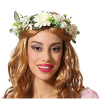 Diadema de flores blancas con hojas