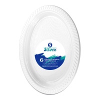 Bandeja de 26,5 x 20 cm ovaladas de plástico blanco - 6 unidades