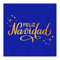 Servilletas de 16,5 x 16,5 cm de Feliz Navidad azul noche - 30 unidades