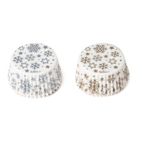 Cápsulas para cupcakes de copos de nieve dorados y plateados - Decora - 36 unidades