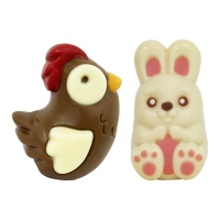Figuras de chocolate con leche de conejo o gallina de Pascua surtidas de 55 gr - Dekora - 1 unidad