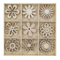 Figuras de madera troquelada de flores - 27 unidades