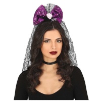 Diadema de forma de lazo lila con velo