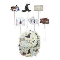Cápsulas para cupcakes con picks de Hogwarts - 24 unidades