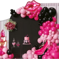 Kit de globos con pintalabios fucsia y negro - 100 piezas