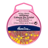 Alfileres cristal amarillo de 45 x 0,7 mm - Hemline - 60 unidades