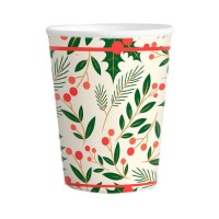 Vasos de 266 ml de Navidad con flores de acebo - 6 unidades